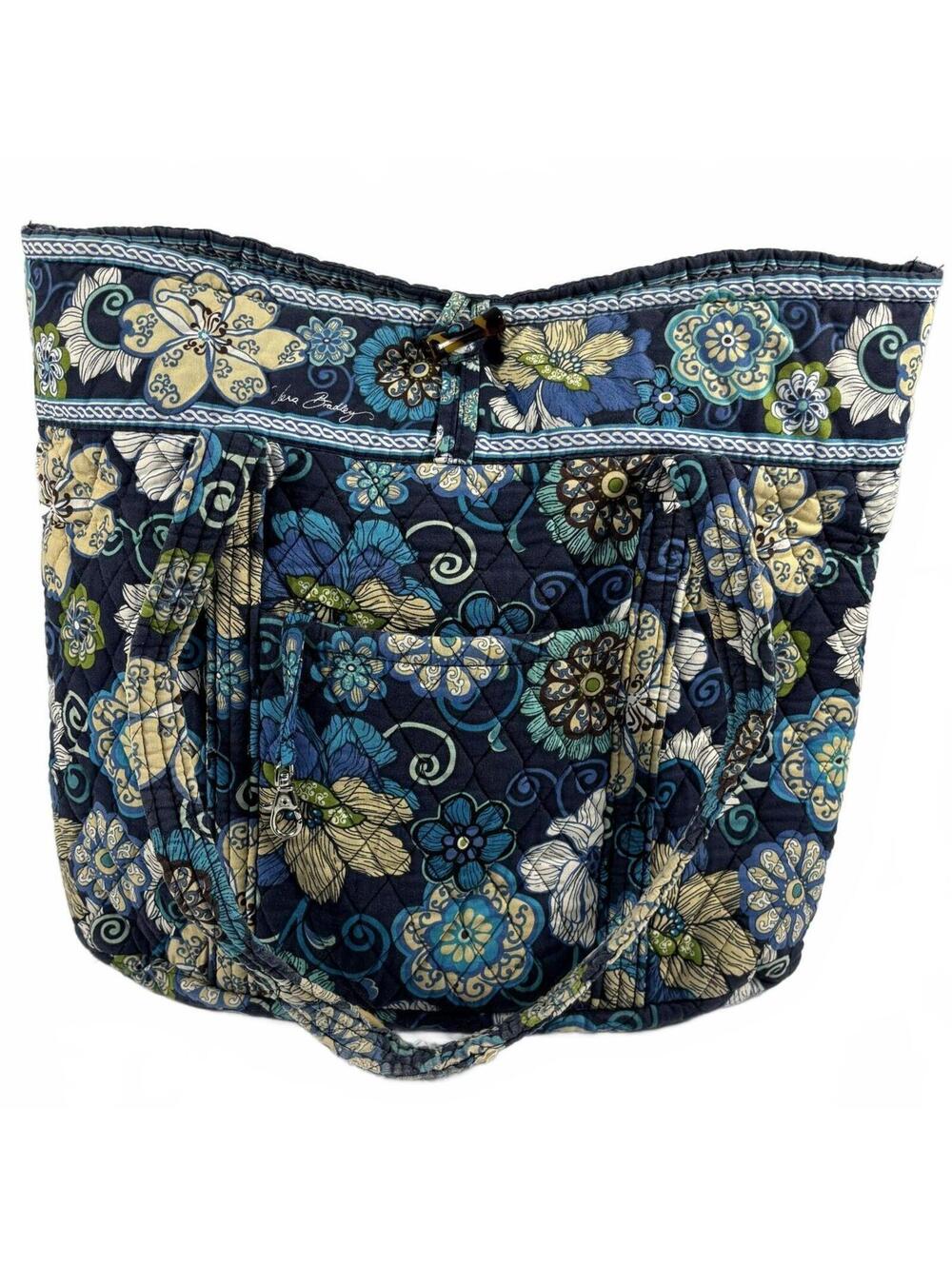 Retired Vintage Vera Bradley Mod Floral Blue Tote Bag Purse